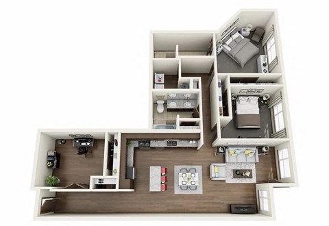 Floor plan for 2 beds, 2 baths, 1435 sqft